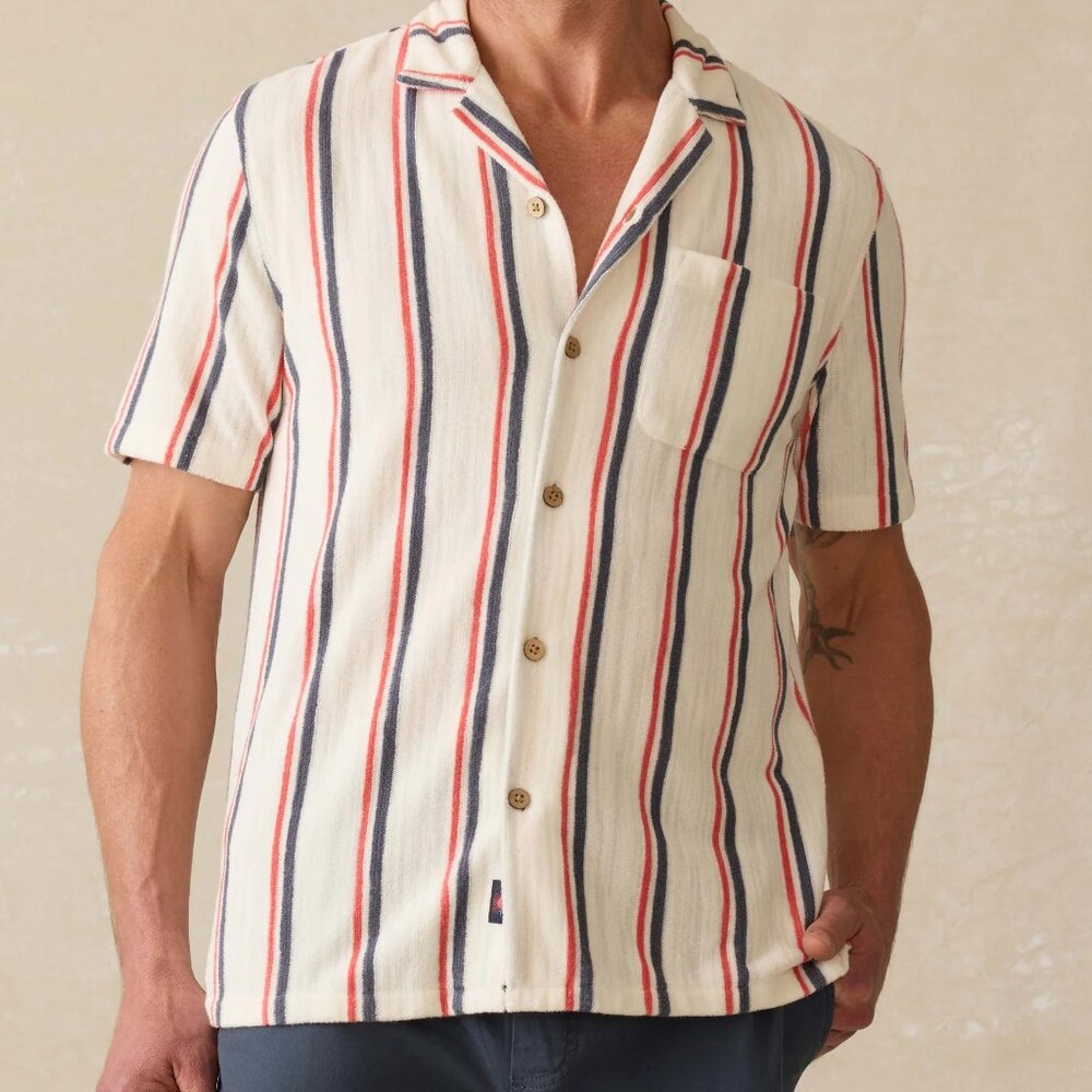 Faherty Short-Sleeve Cabana Towel Terry Shirt - Beach Club Stripe, Large
